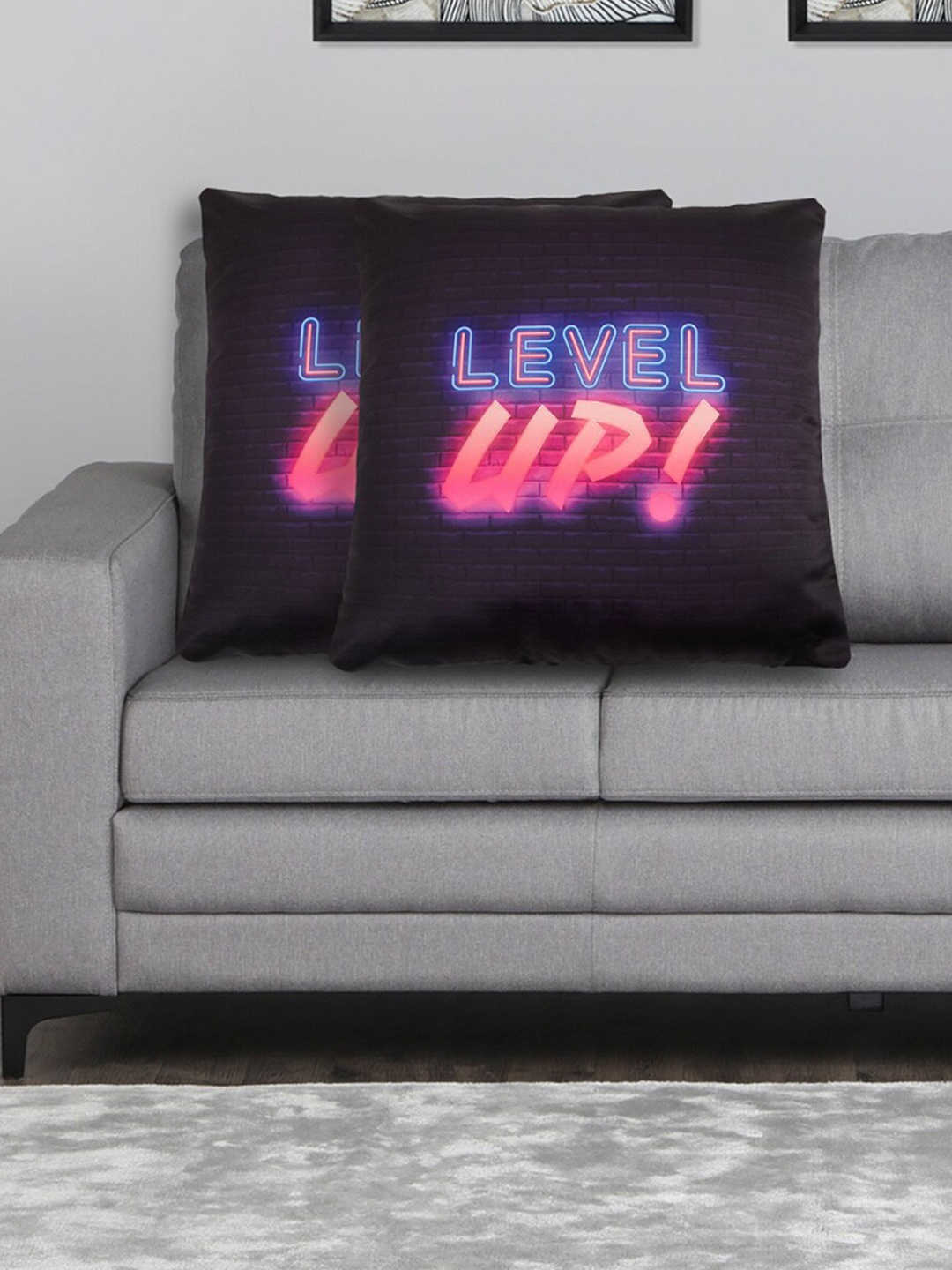 

Home Centre Set Of 2 Black & Blue Typography Printed Square Cushion Covers