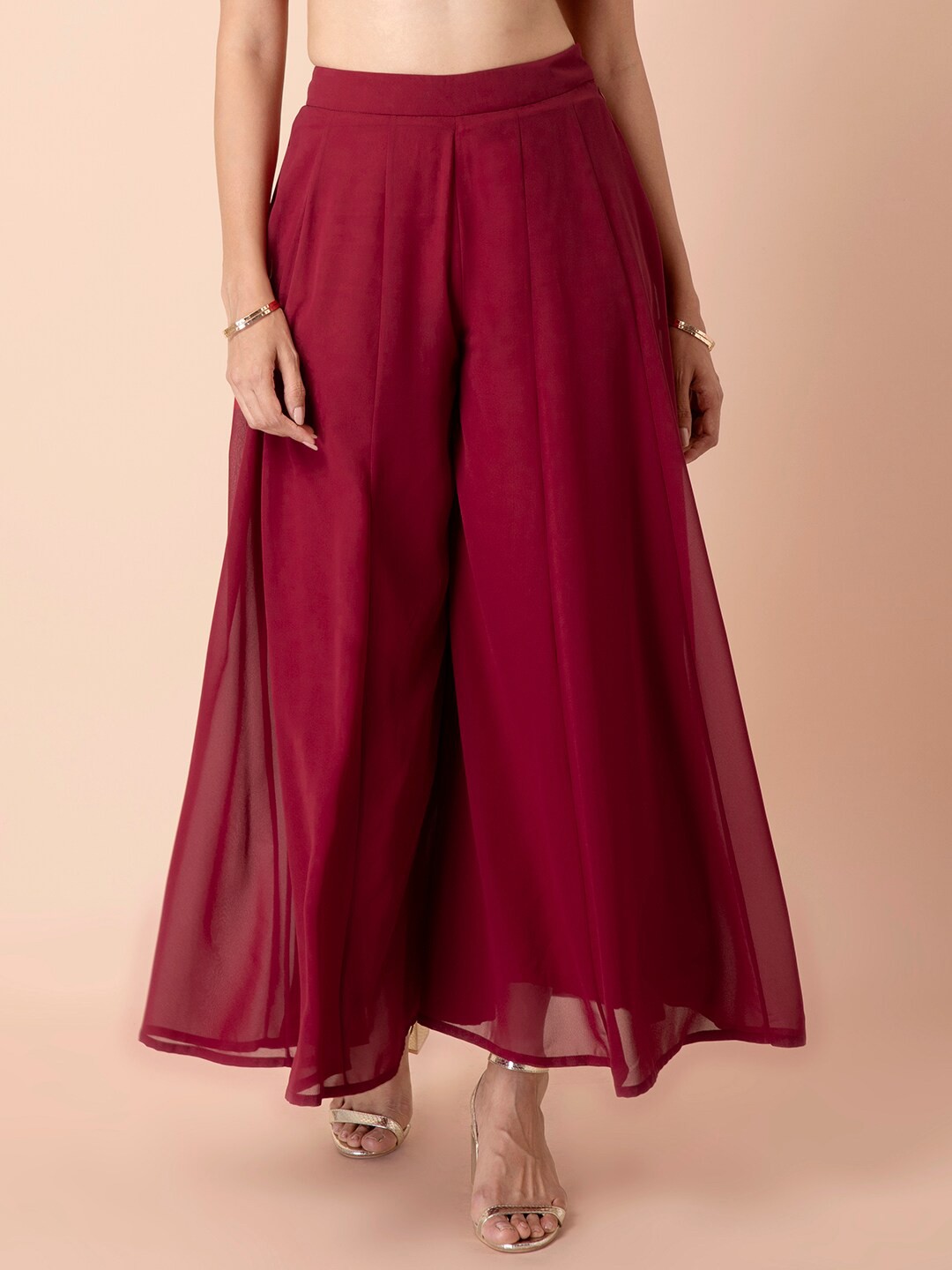 

INDYA Women Maroon Flared Georgette Ethnic Palazzos