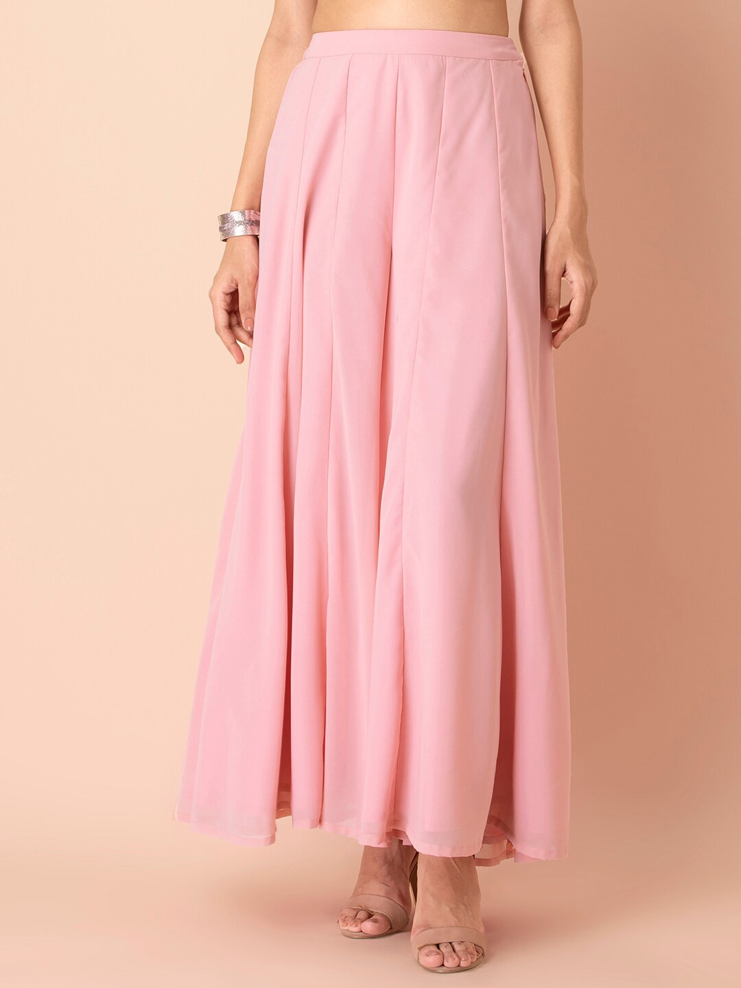 

INDYA Women Pink Flared Georgette Ethnic Palazzos