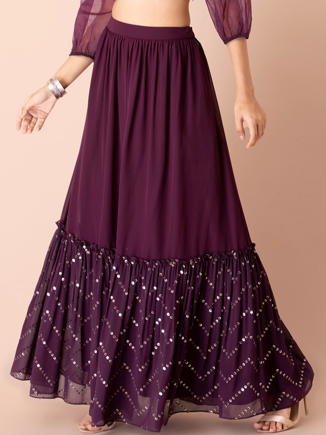

INDYA Women Purple Embroidered Maxi Skirt