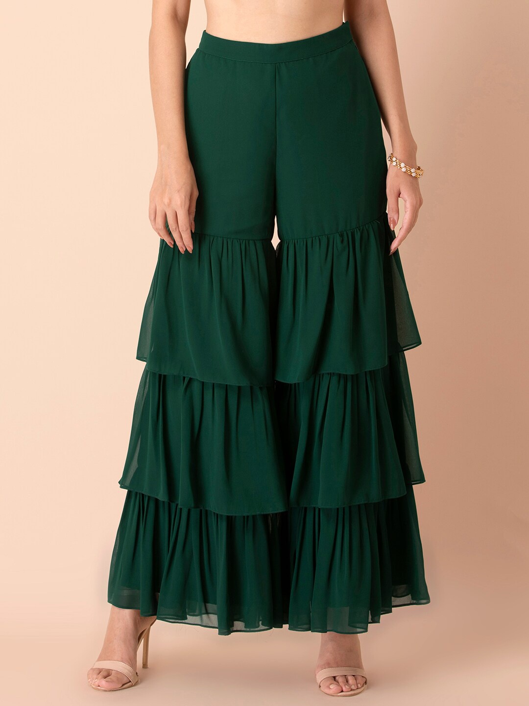 

INDYA Women Green Tiered Ruffled Sharara Pants