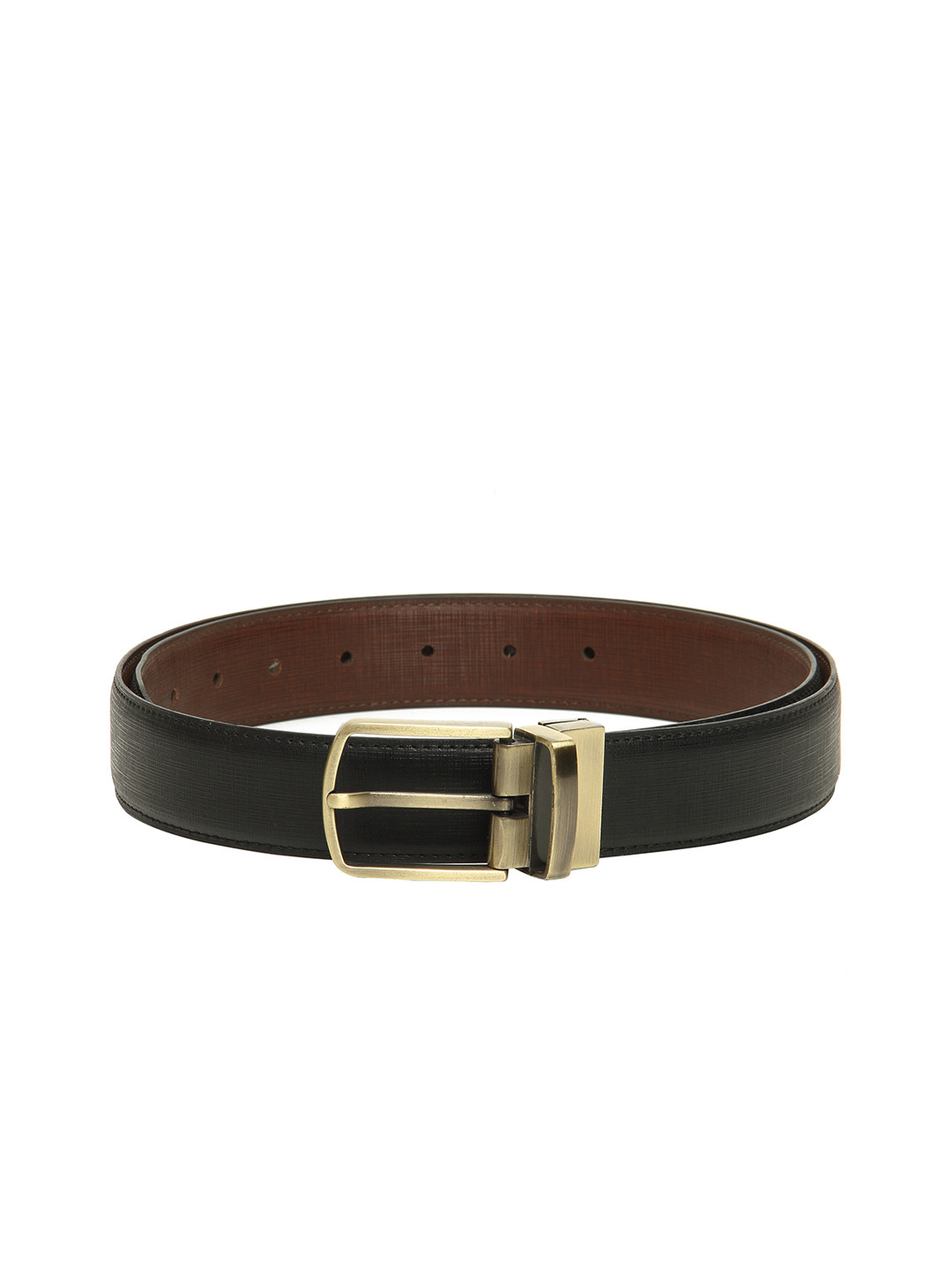 

Calvadoss Men Black Textured Formal Reversible Belt