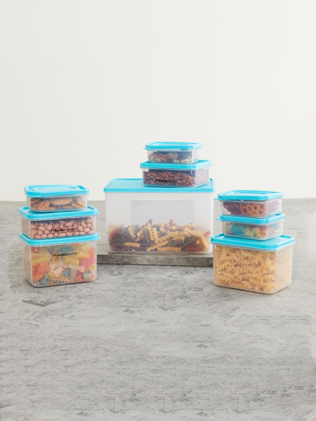 

Home Centre Set Of 9 Teal Solid Rectangular Food Container