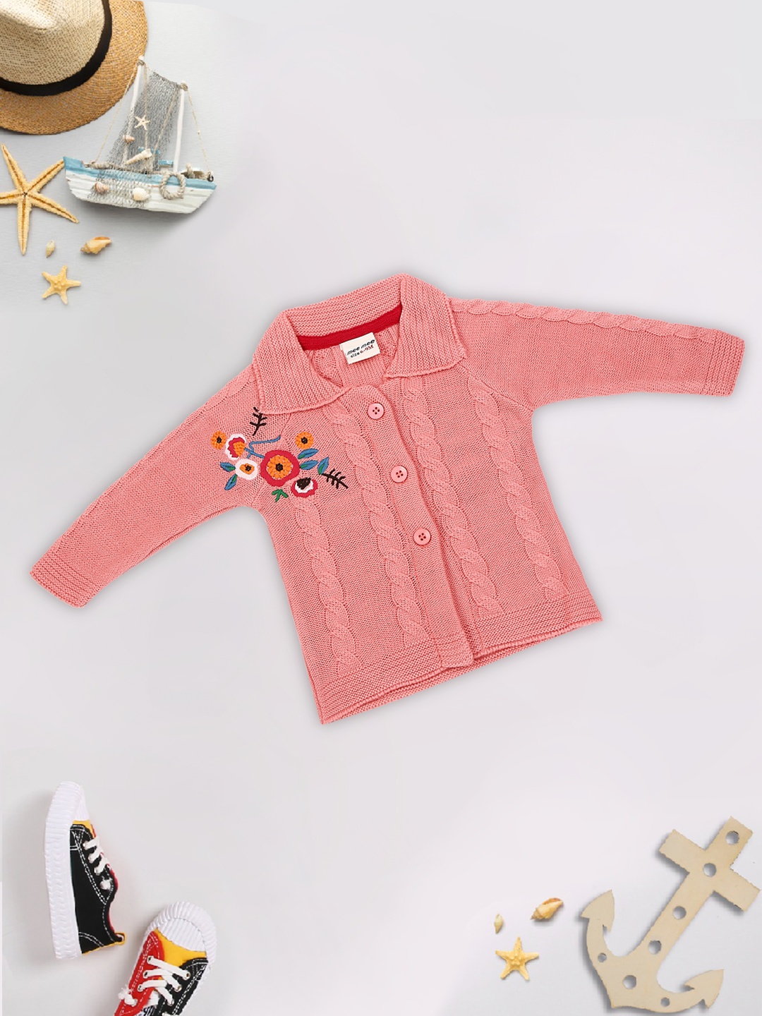 

MeeMee Girls Pink & Red Cable Knit Cardigan with Embroidered Detail