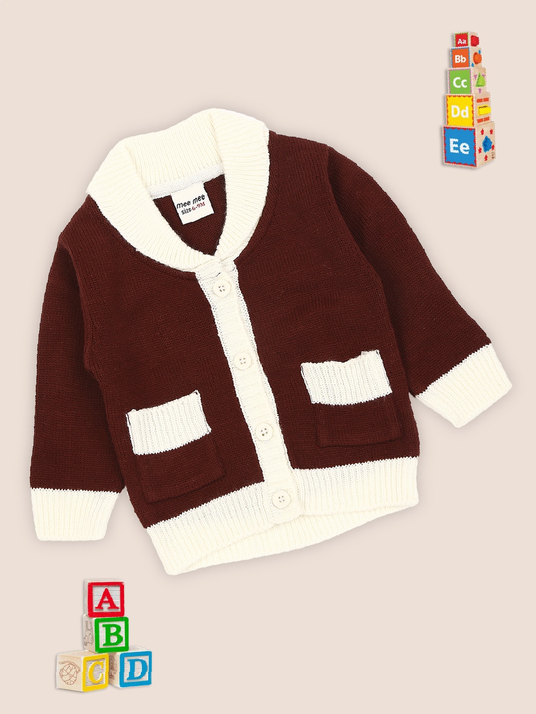 

MeeMee Boys Maroon & Beige Cardigan