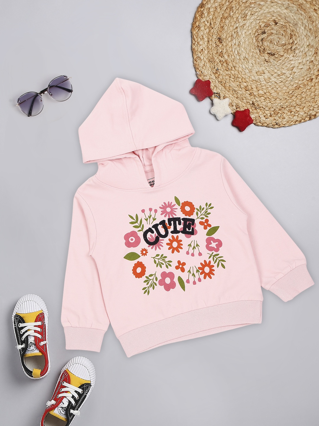 

MeeMee Pink Floral Printed Hooded Sweatshirt