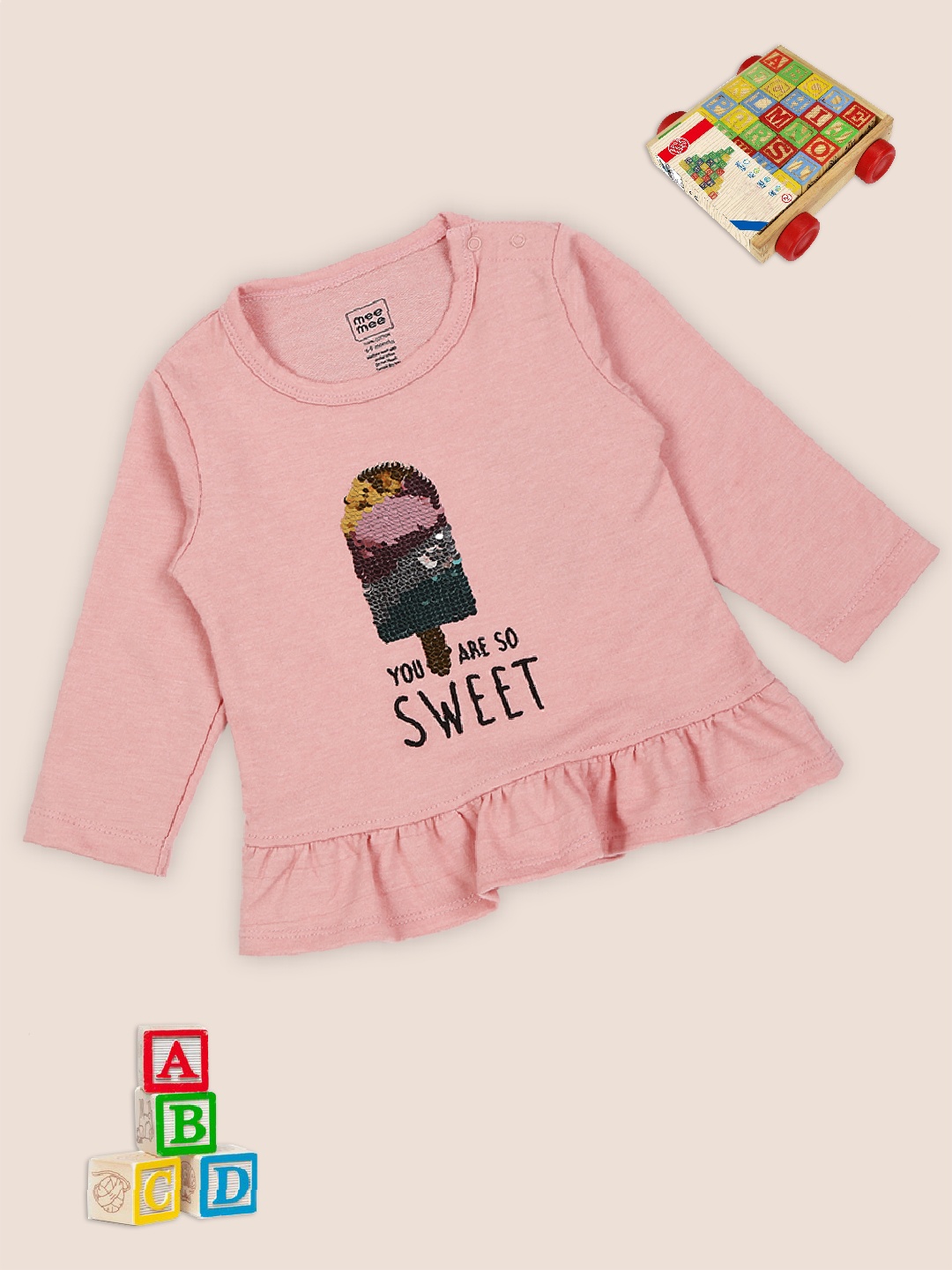

MeeMee Girls Pink Long Sleeve Printed Top, White