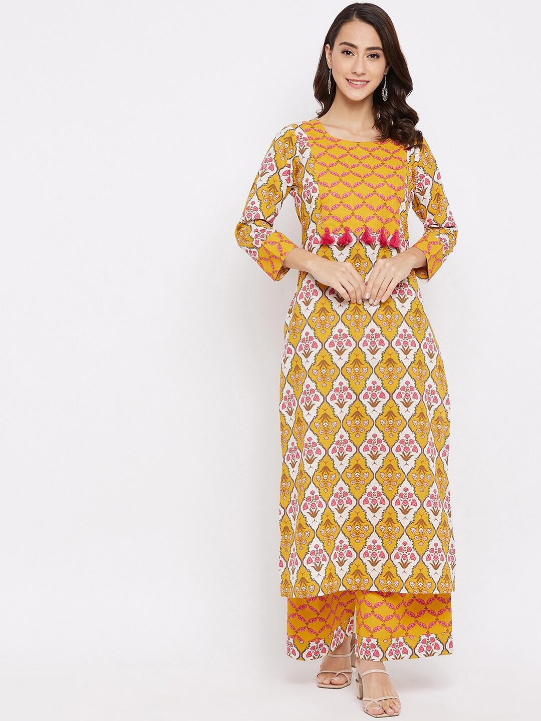 

Tissu Women Yellow Ethnic Motifs Printed Pure Cotton Kurta with Palazzos