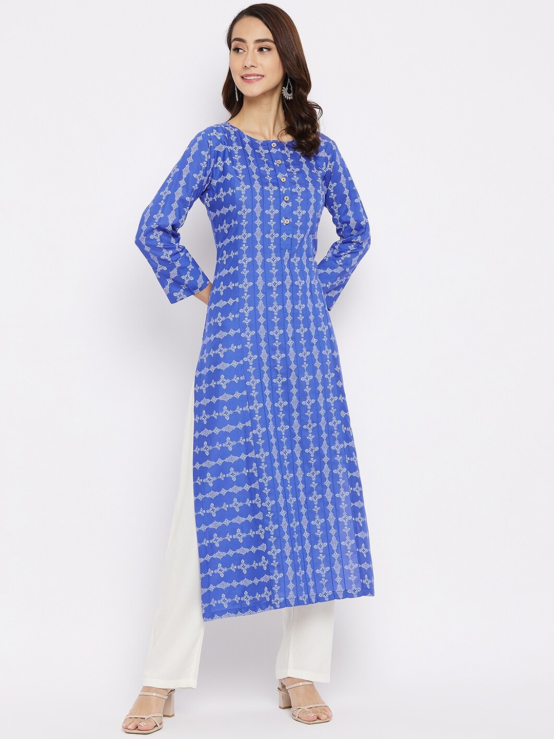 

Tissu Women Blue Ethnic Motifs Printed Boat Neck Kurta