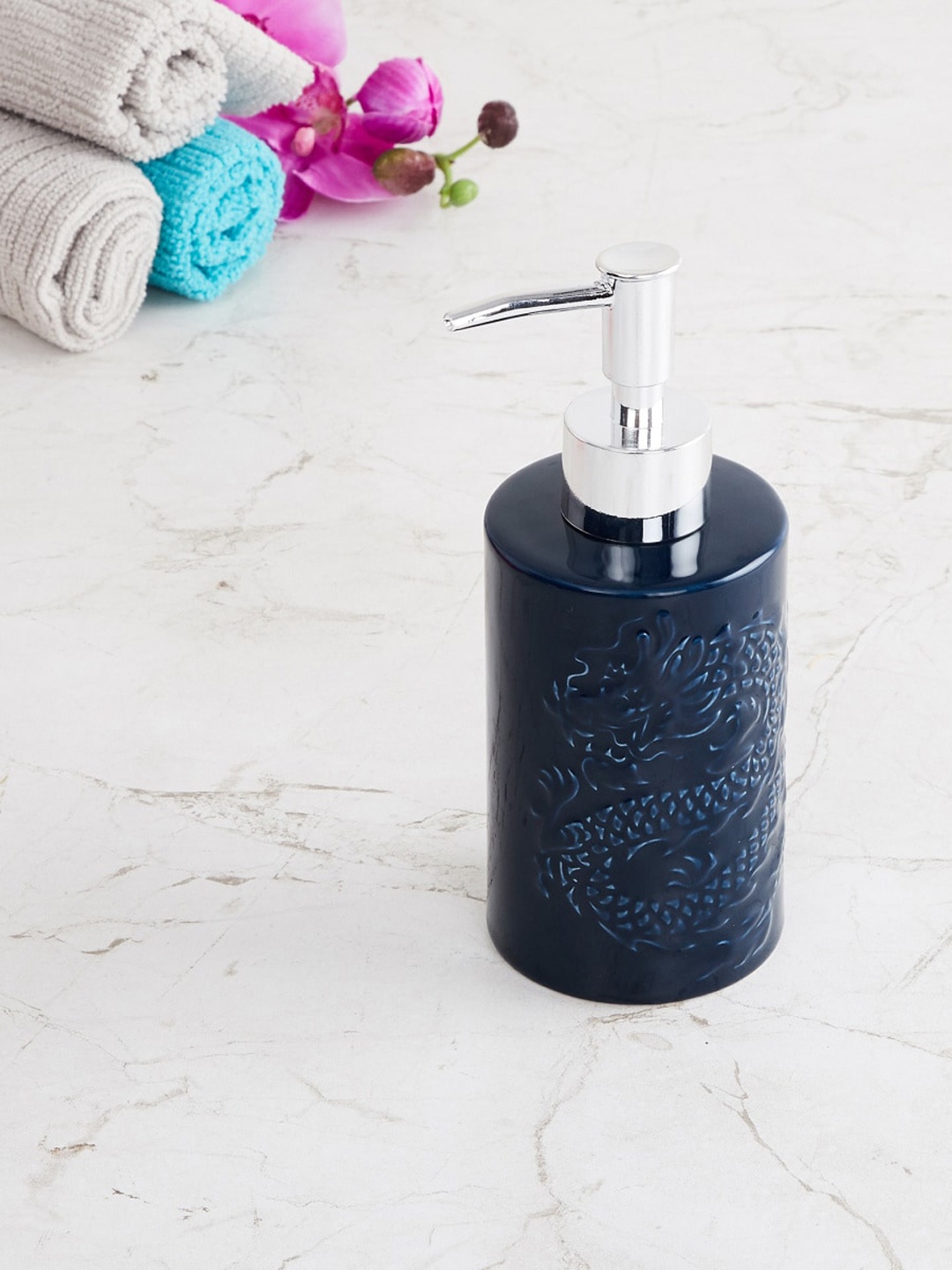

Home Centre Blue Aoa Dragon Dance Revere Ceramic Soap Dispenser