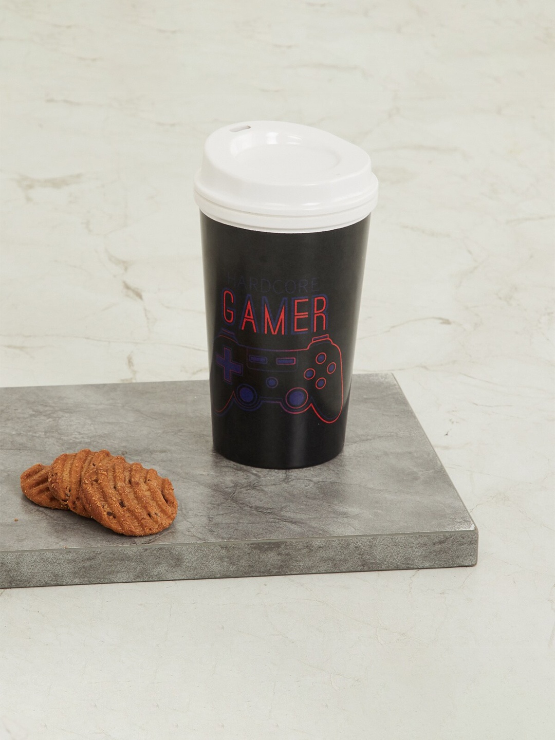 

Home Centre Champion Black & White Printed Melamine Travel Tumbler 450ml