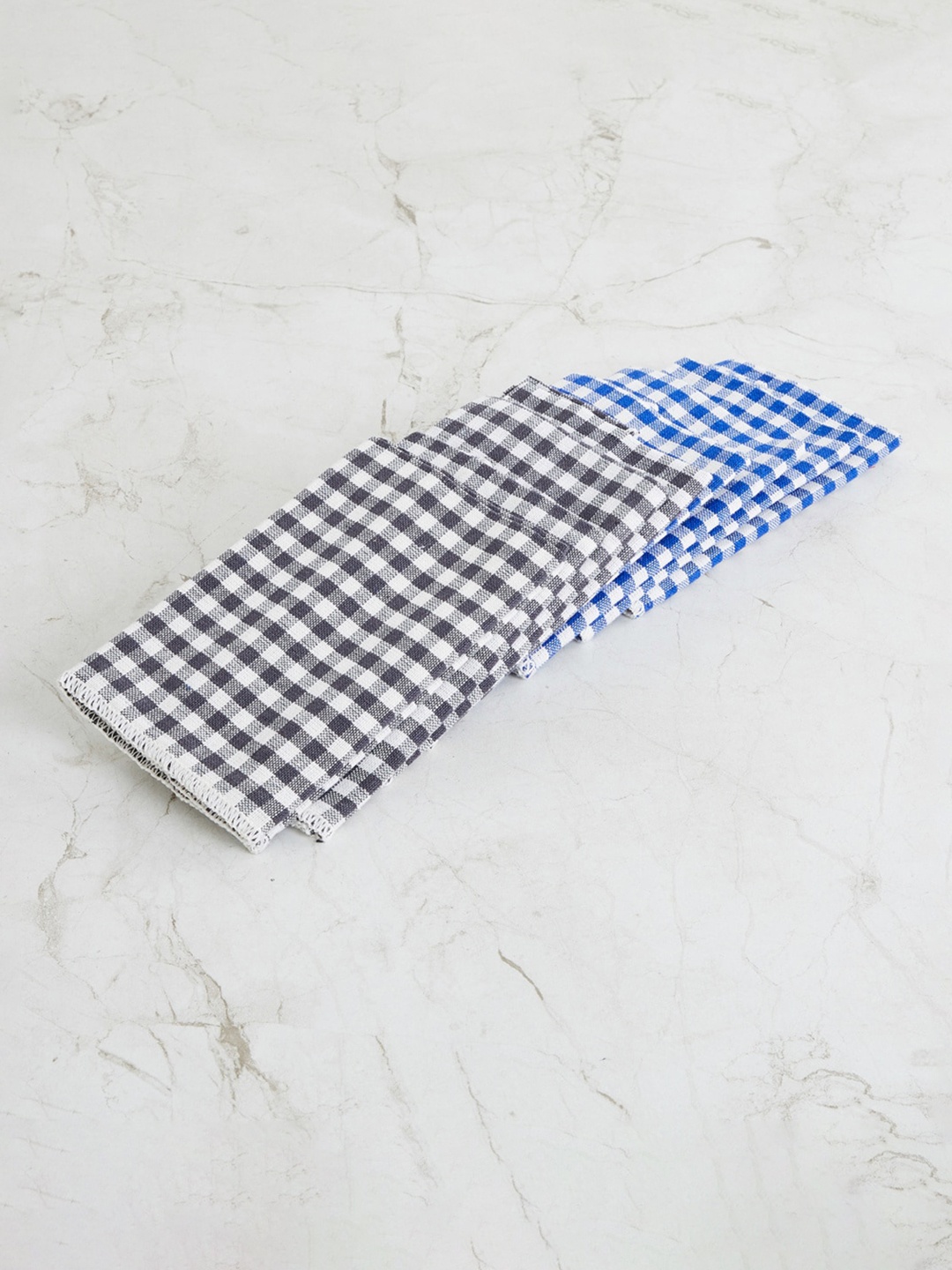 

Home Centre Set Of 8 Mutioloured Checked Cotton Kitchen Towels, Blue
