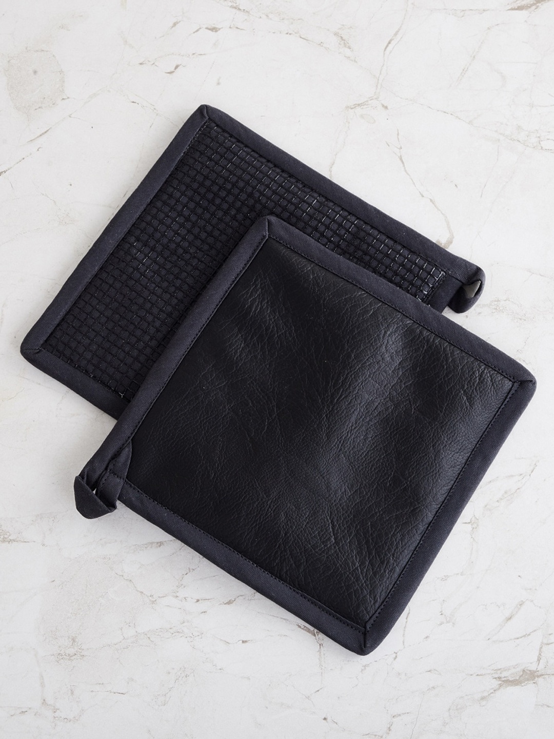 

Home Centre Set of 2 Black Leather Textured Kitchen Pot Holder
