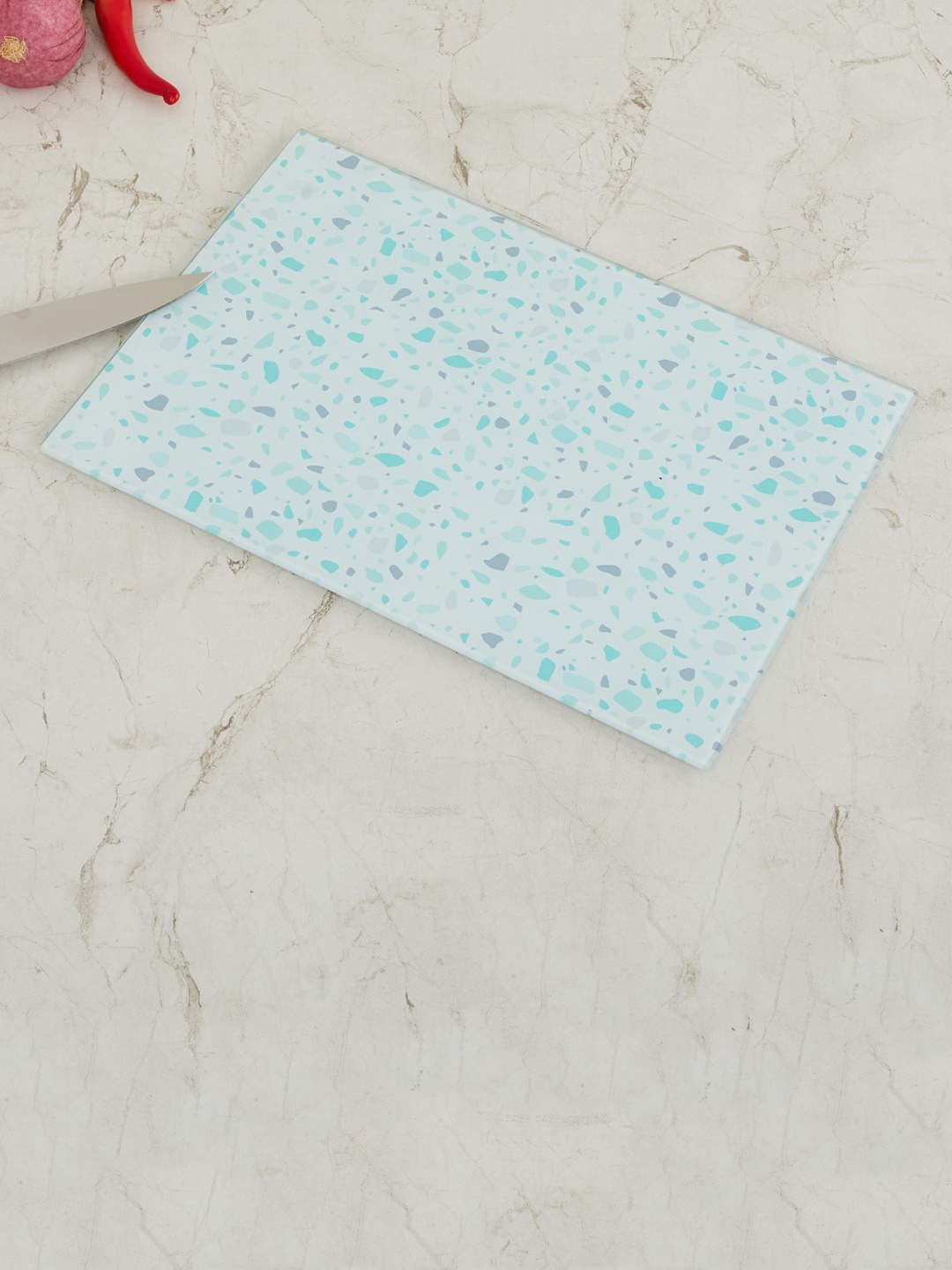 

Home Centre Blue Printed Tempered Glass Cutting Board