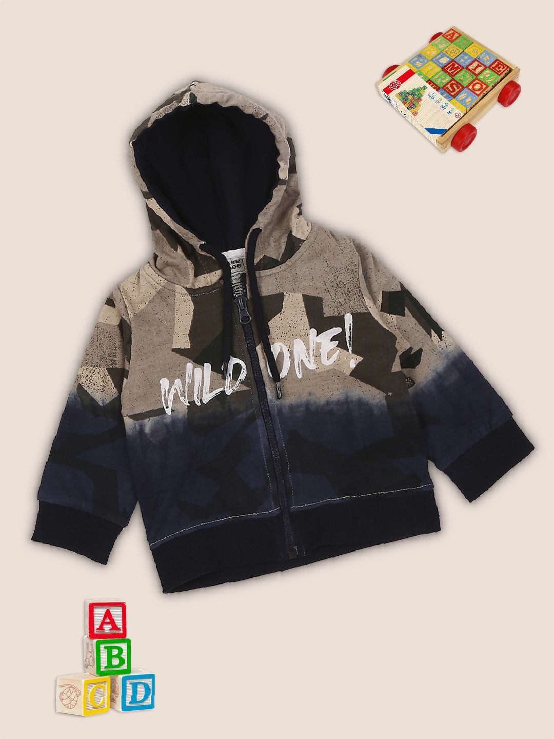 

MeeMee Boys Navy Blue & Brown Lightweight Open Front Jacket