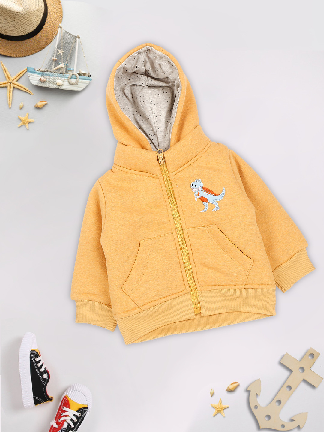 

MeeMee Boys Yellow Lightweight Solid Hooded Jacket