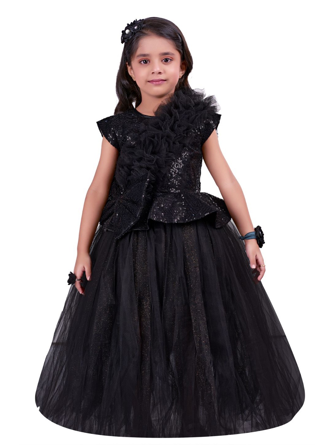 

Pink Chick Girls Black Embellished Net Maxi Dress