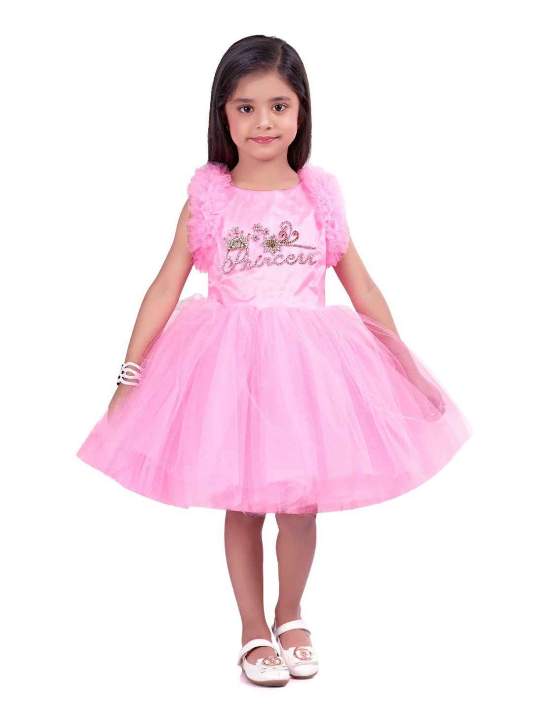

Pink Chick Girls Pink Embellished Fit & Flare Net Dress