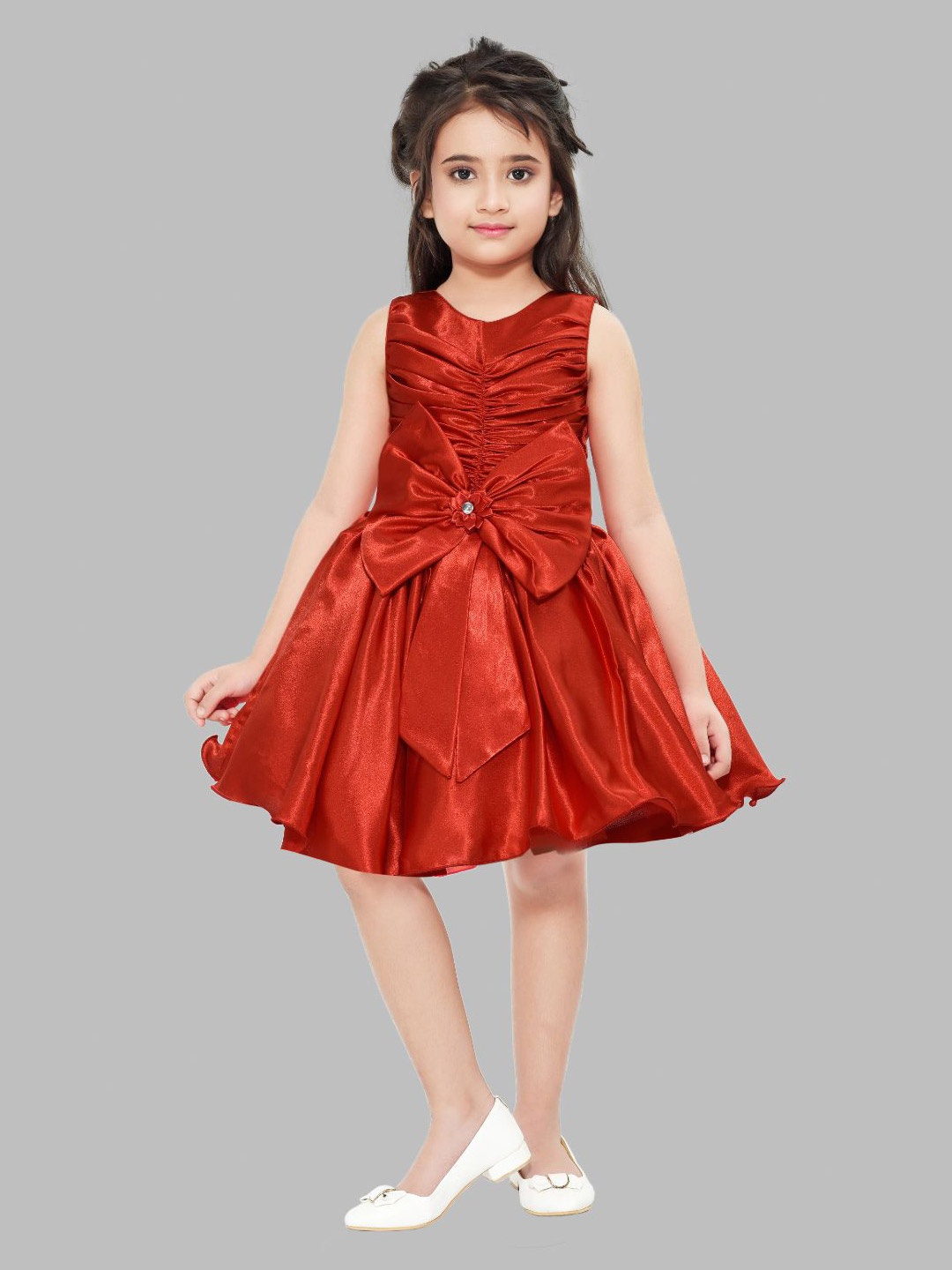 

Pink Chick Rust Embellished Satin Fit & Flare Dress
