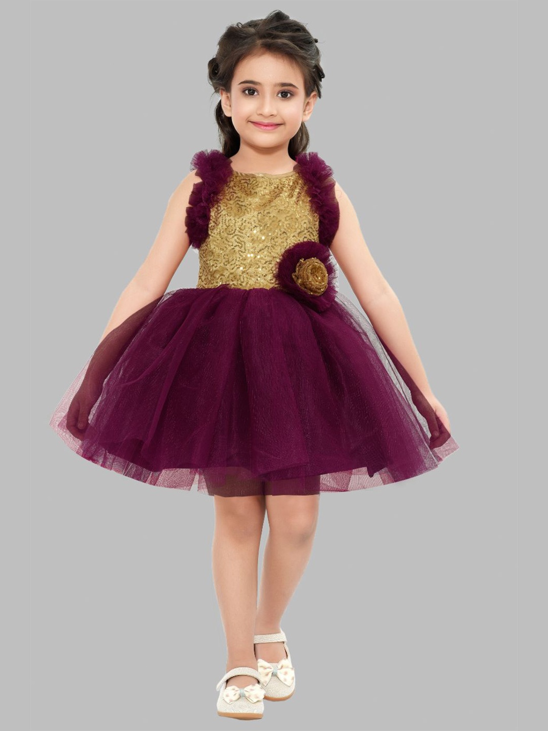 

Pink Chick Burgundy Sequinned Net Dress