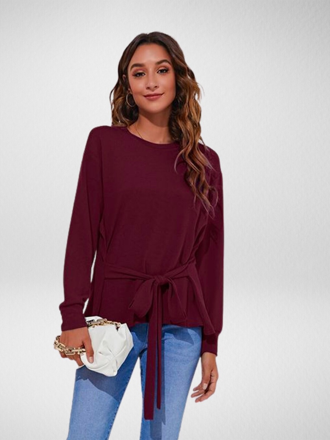 

BoStreet Women Charming Maroon Solid Tshirt