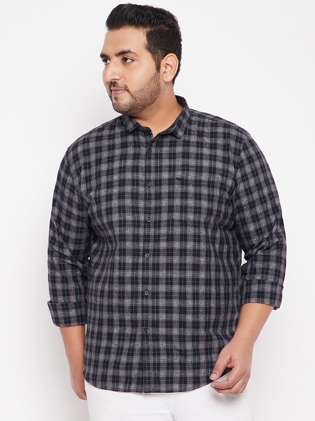 

SHOWOFF Plus Men Black Tartan Checks Checked Casual Shirt