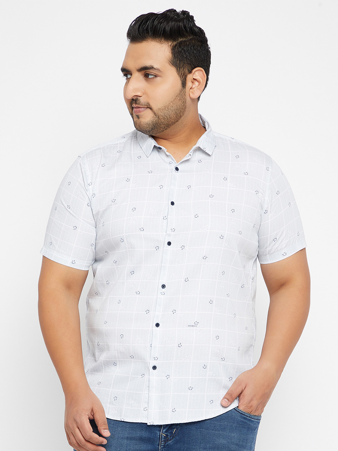 

SHOWOFF Plus Men White Printed Cotton Casual Shirt
