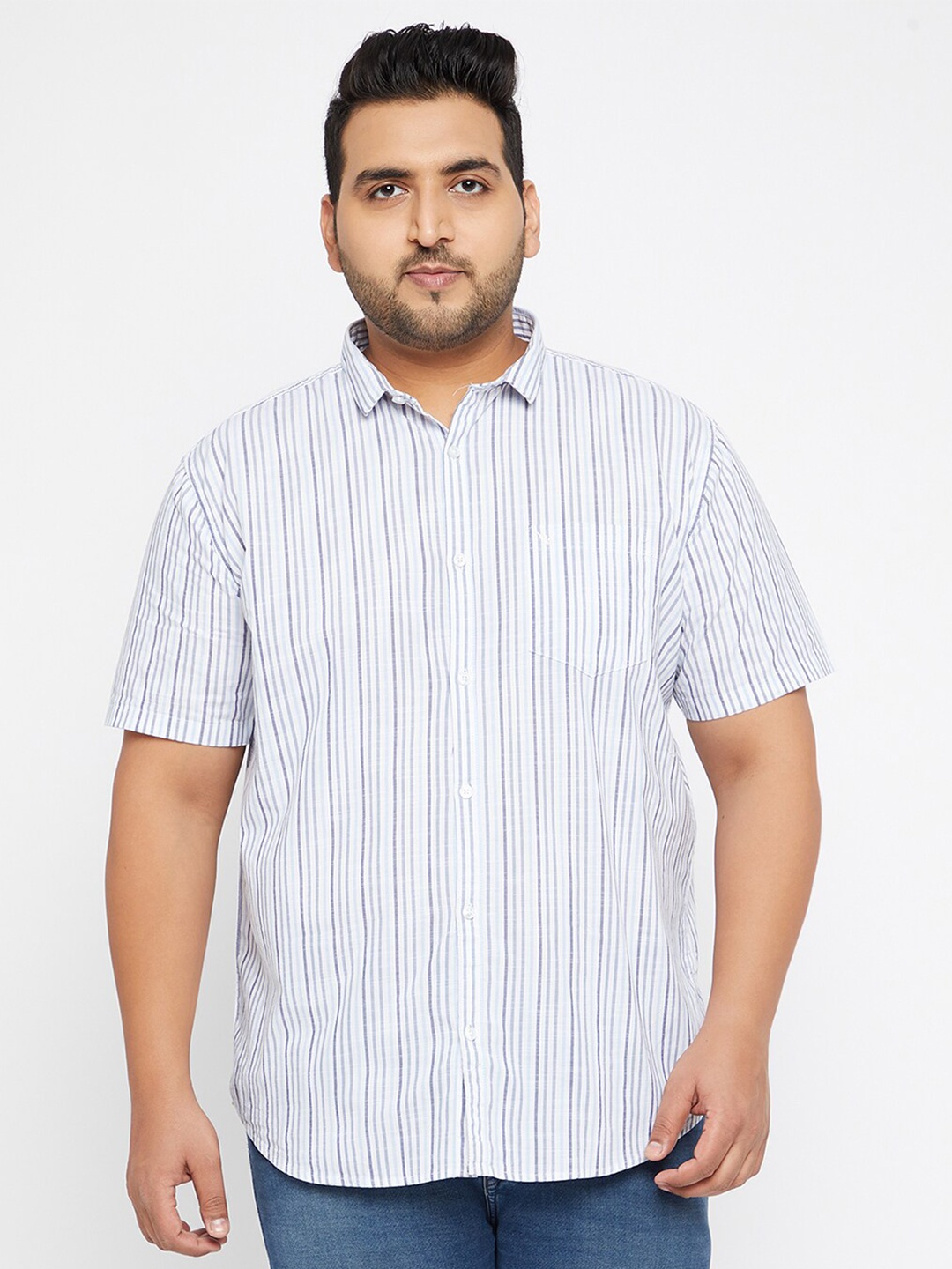 SHOWOFF Plus Men Opaque Striped Casual Shirt, Blue