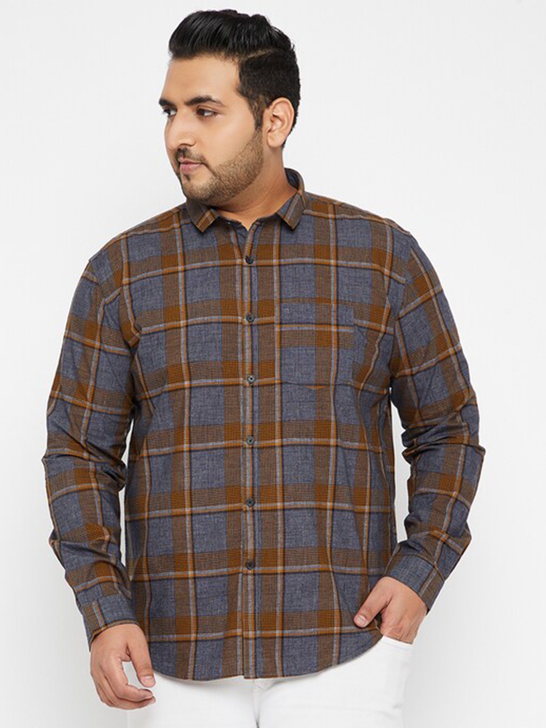 

SHOWOFF Plus Men Grey Tartan Checks Checked Casual Shirt
