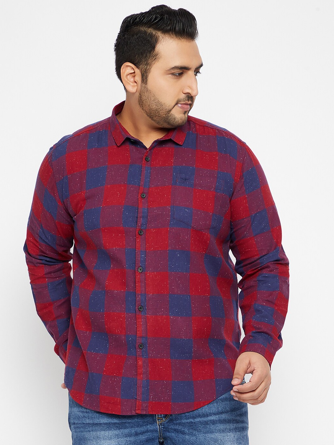 

SHOWOFF Plus Men Navy Blue Buffalo Checks Checked Casual Shirt