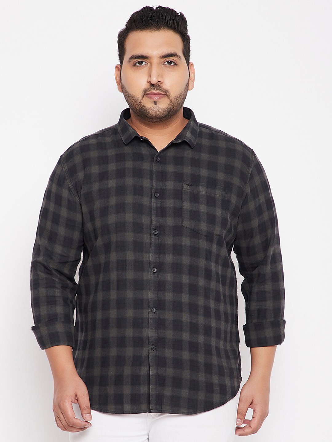 

SHOWOFF Plus Men Black Checked Regular Fit Casual Shirt
