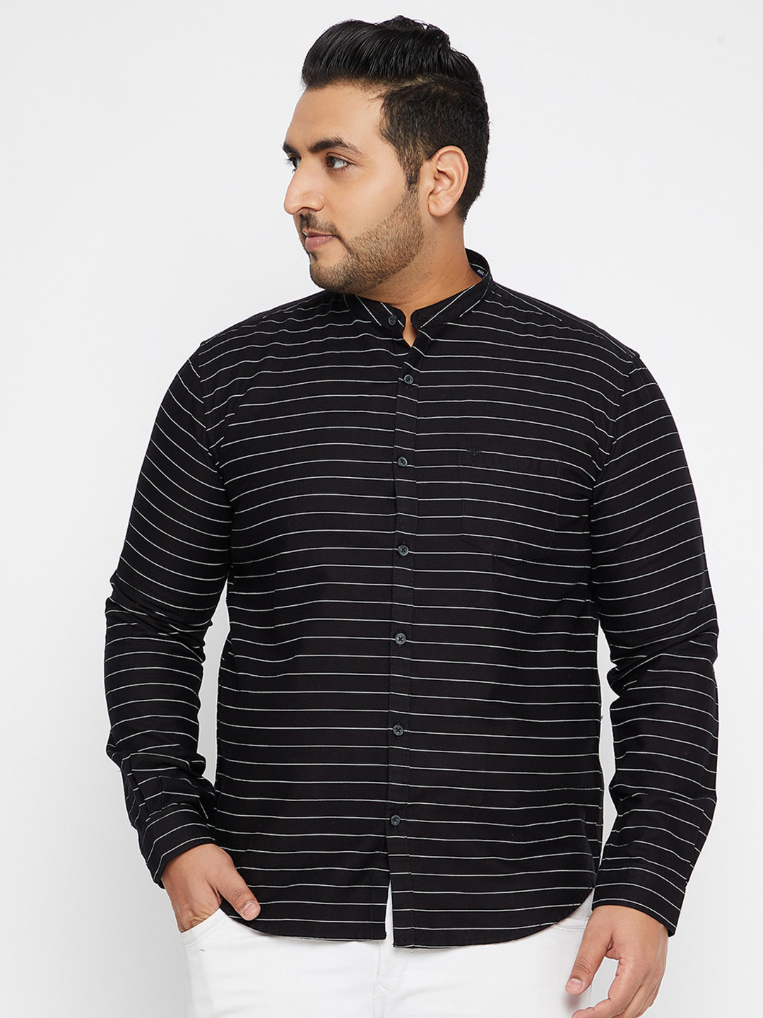 

SHOWOFF Plus Men Black Striped Regular Fit Casual Shirt