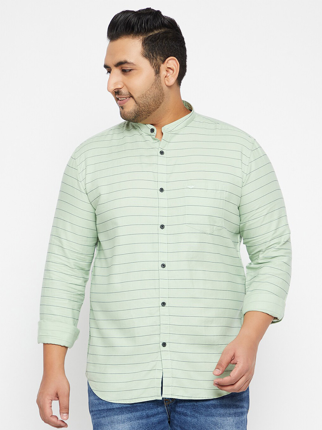 

SHOWOFF Plus Men Green Horizontal Stripes Striped Casual Shirt