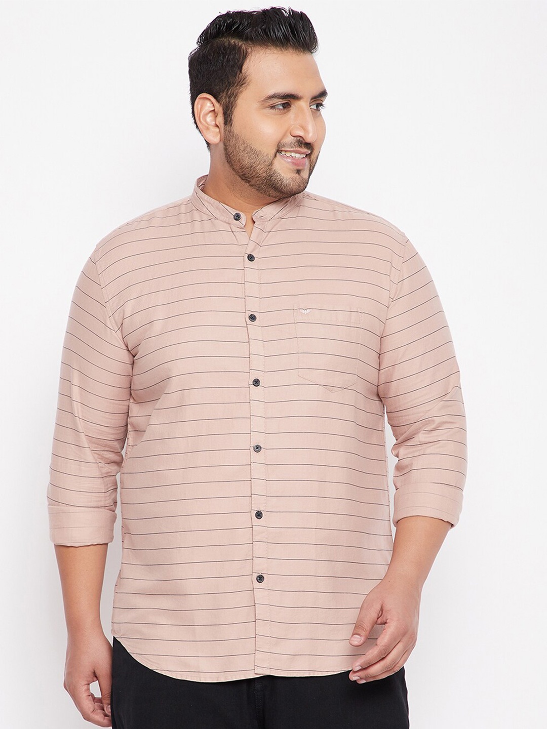 SHOWOFF Plus Men Horizontal Stripes Opaque Striped Casual Shirt, Beige
