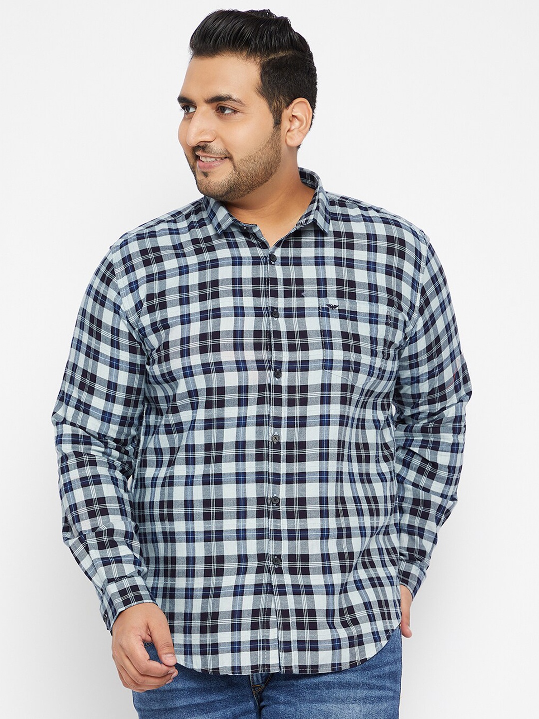 

SHOWOFF Plus Men Navy Blue Tartan Checks Casual Shirt