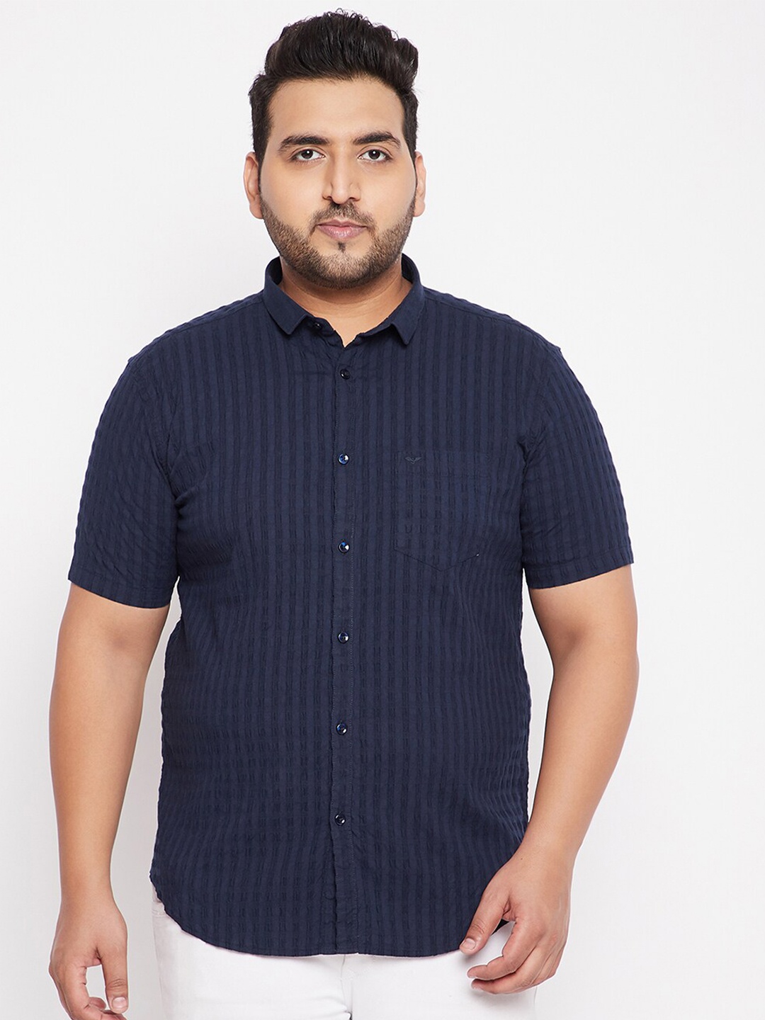 

SHOWOFF Plus Men Navy Blue Grid Tattersall Checks Checked Casual Shirt