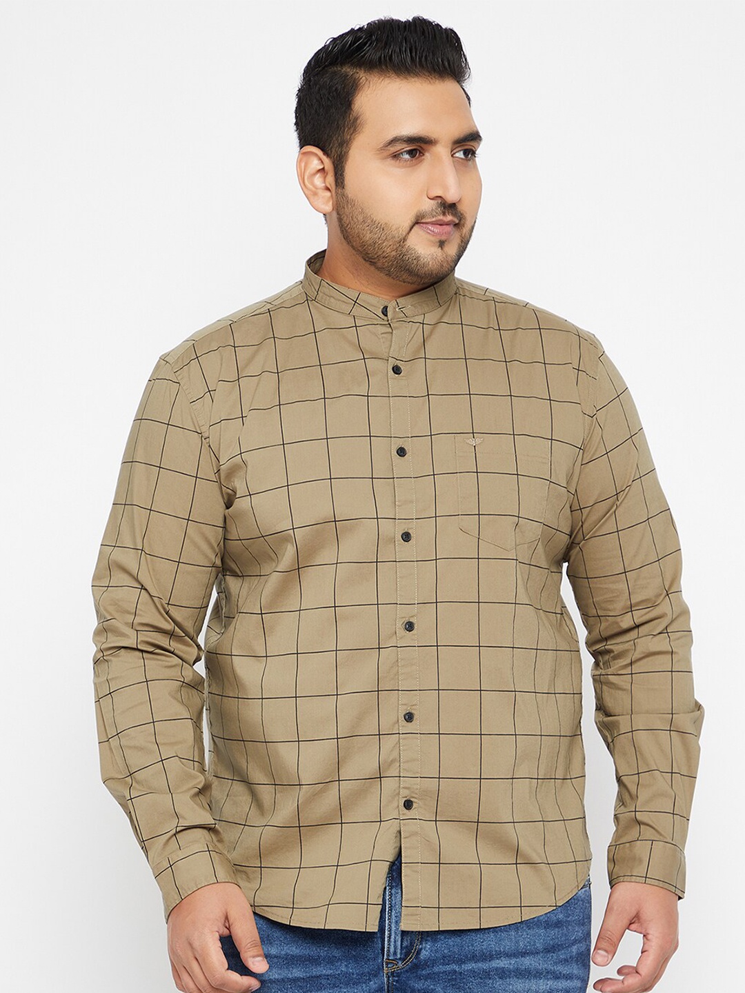 

SHOWOFF Plus Men Olive Green Windowpane Checks Checked Casual Shirt