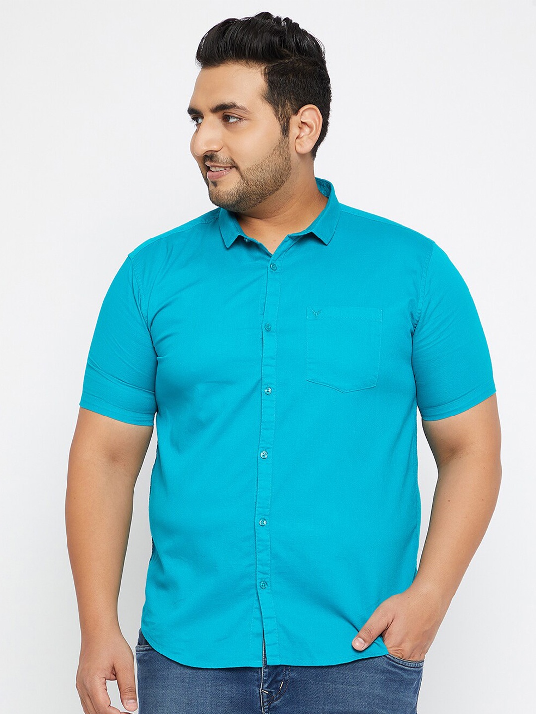 SHOWOFF Plus Men Turquoise Blue Casual Shirt