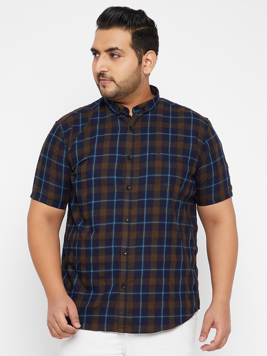 

SHOWOFF Plus Men Navy Blue Tartan Checked Casual Shirt
