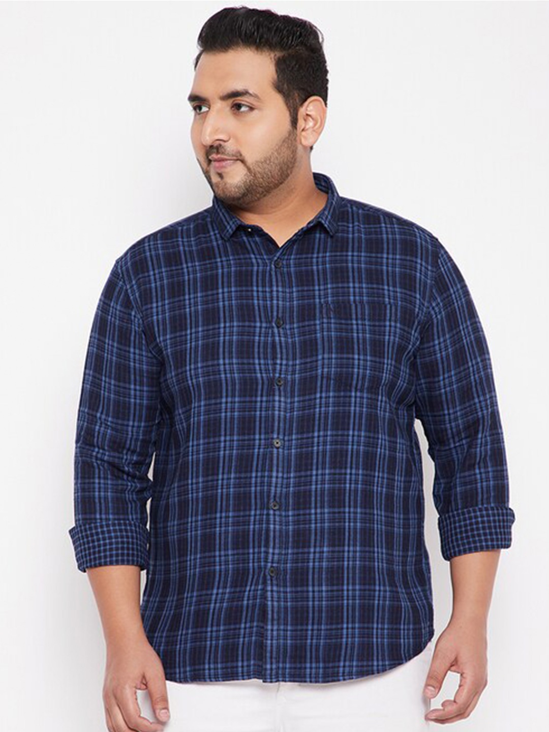 

SHOWOFF Plus Men Navy Blue Tartan Checks Casual Shirt