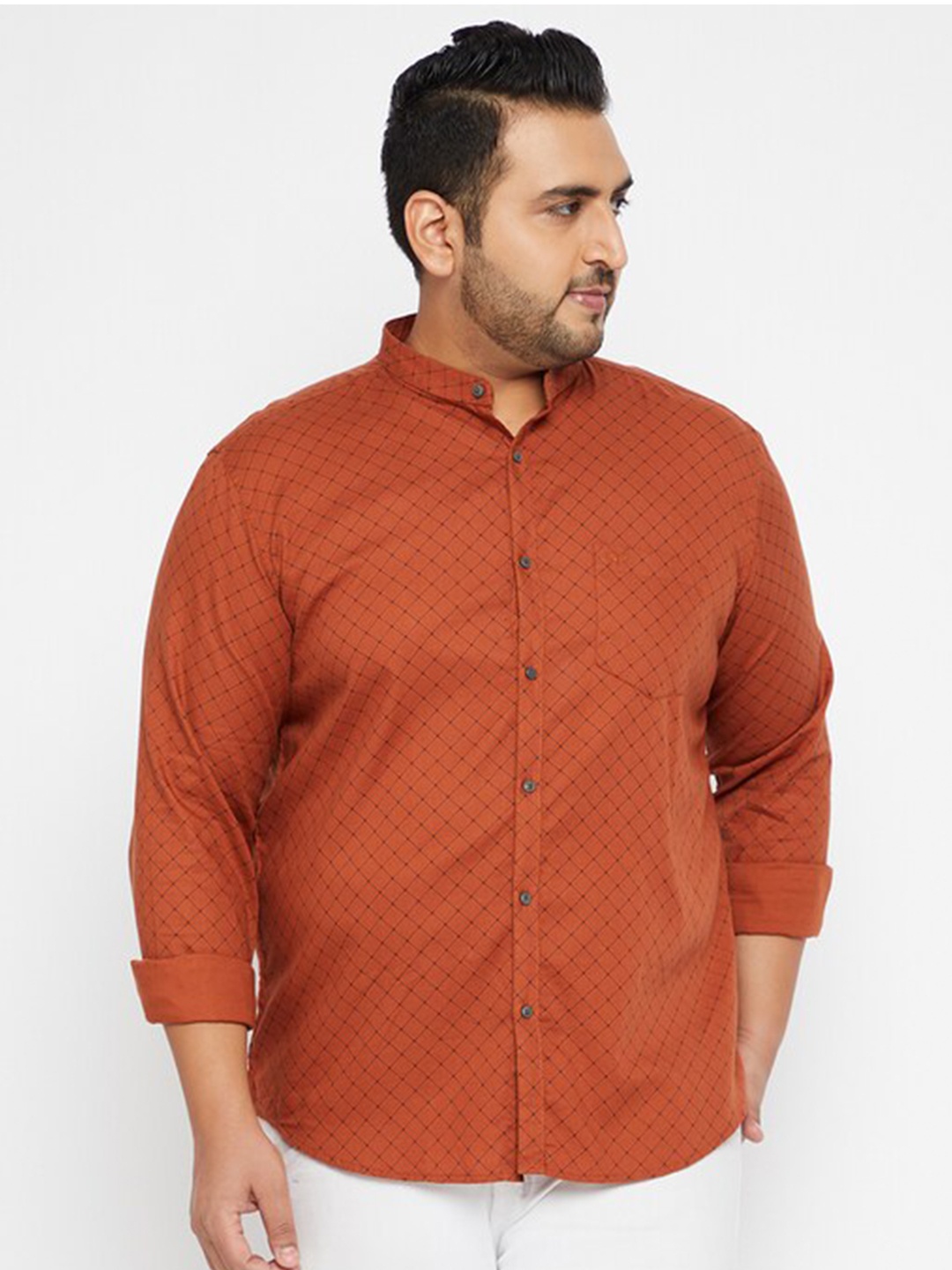 

SHOWOFF Plus Men Rust Orange Printed Casual Shirt