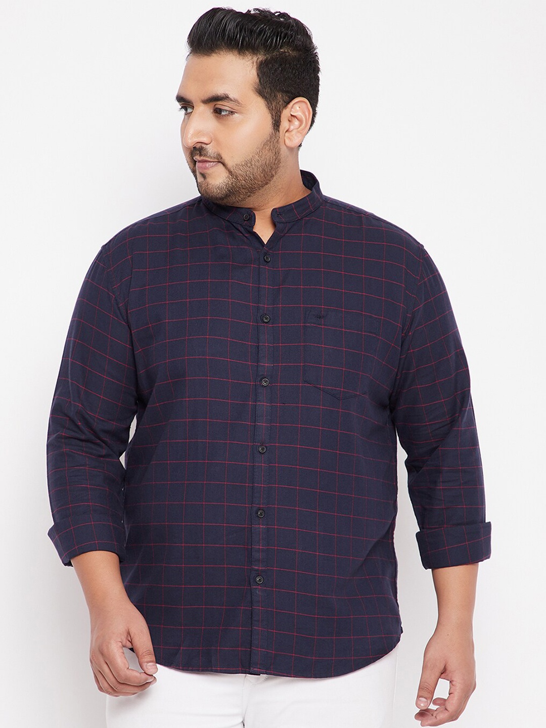 SHOWOFF Plus Men Blue Grid Tattersall Checks Checked Casual Shirt