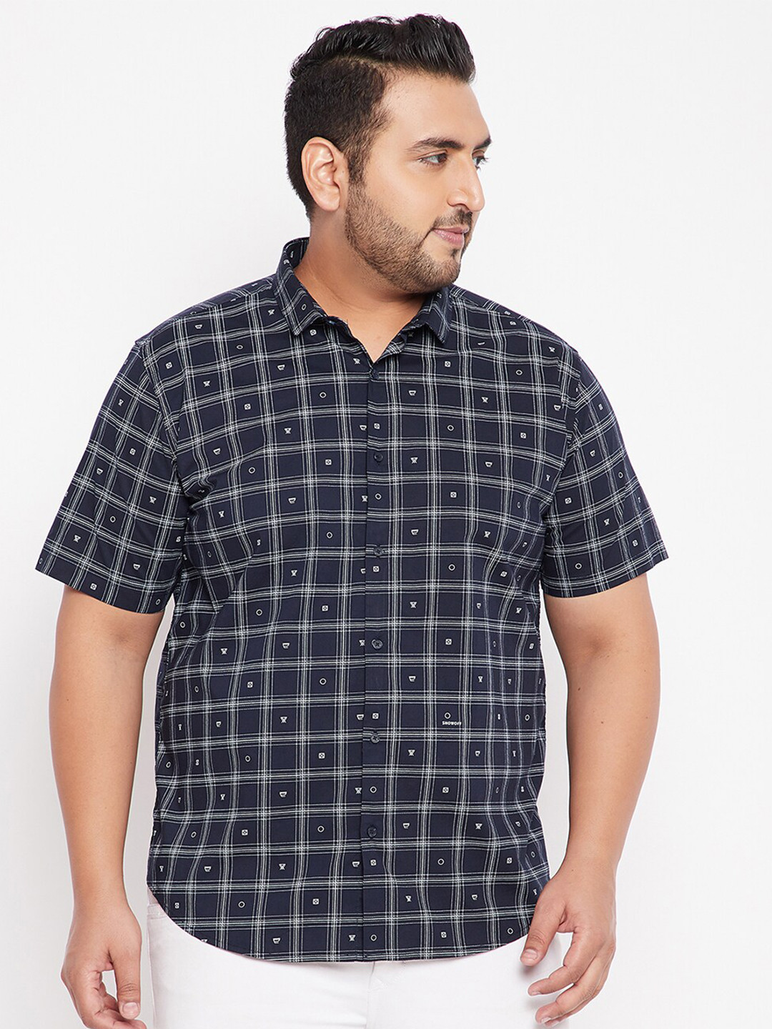 

SHOWOFF Plus Men Navy Blue Windowpane Checks Checked Casual Shirt