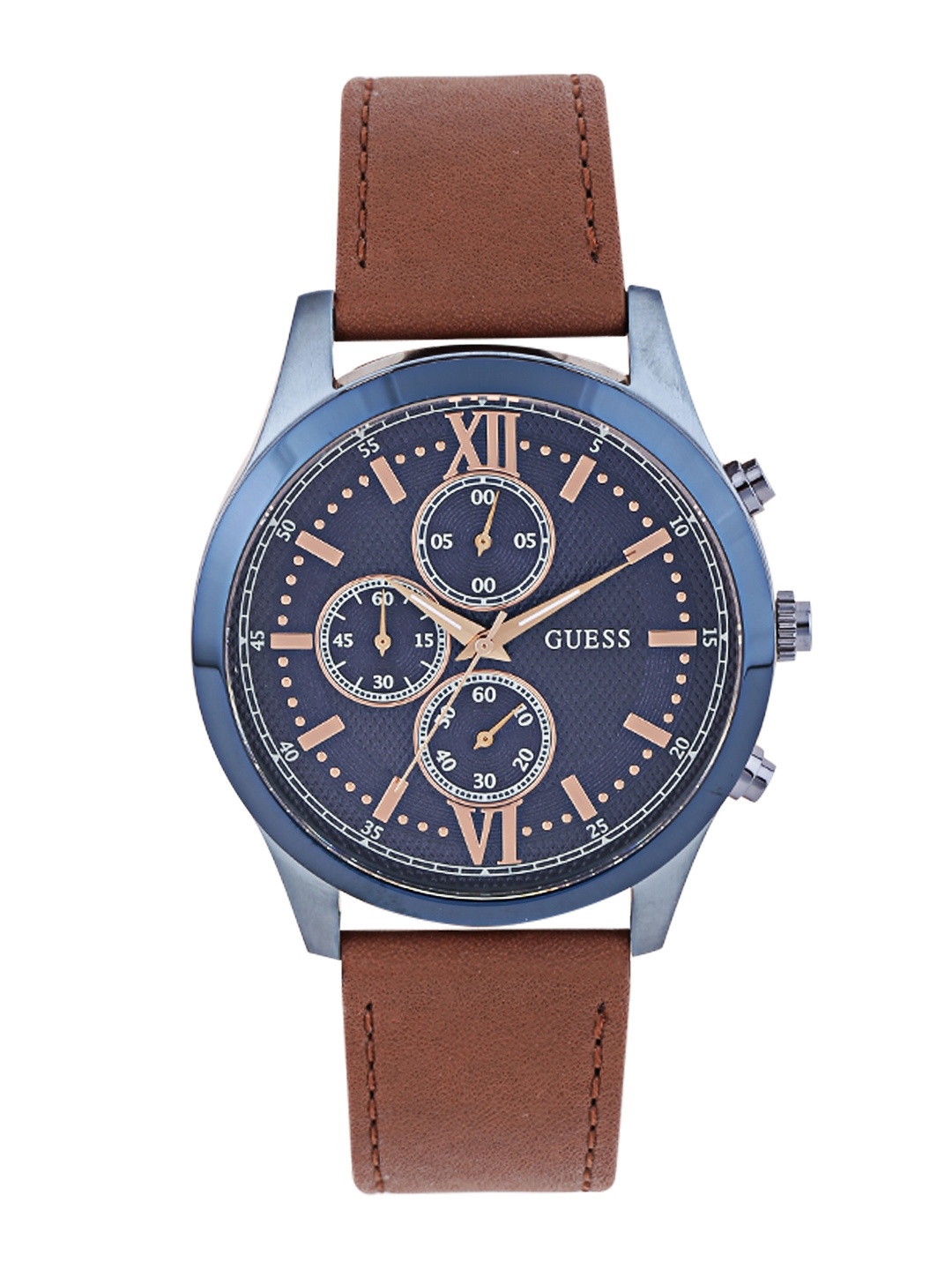 

GUESS Men Navy Textured Chronograph Dial Watch W0876G3, Navy blue