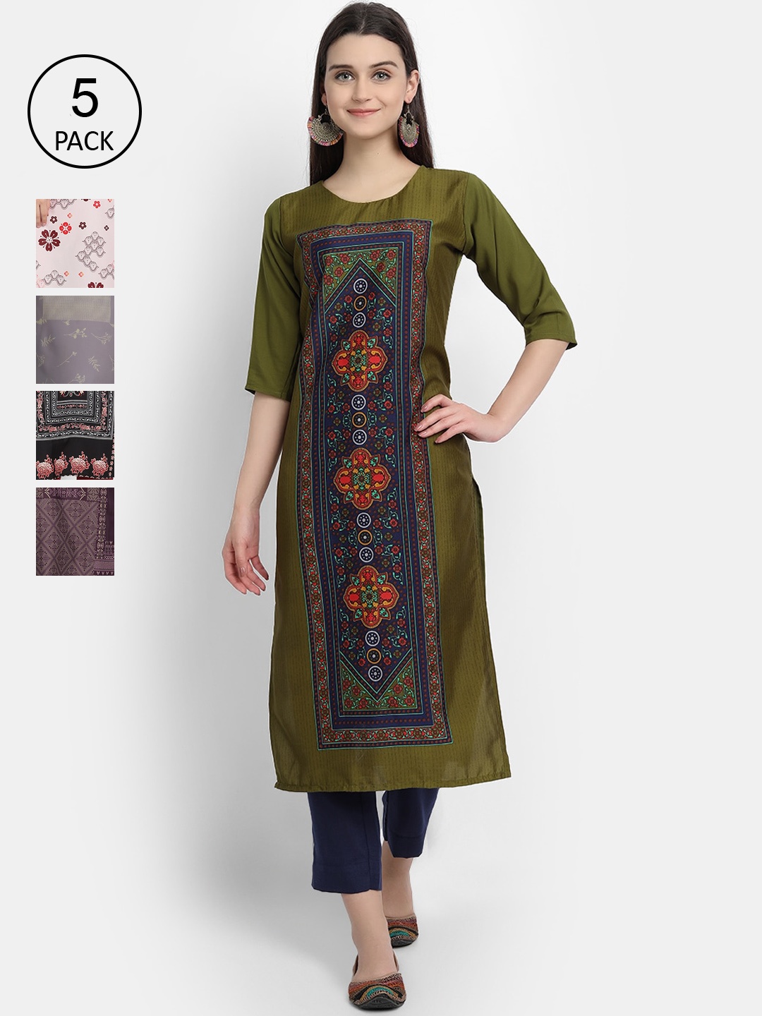 

7Threads Women Multicoloured Floral Printed Thread Work Crepe Kurta, Multi