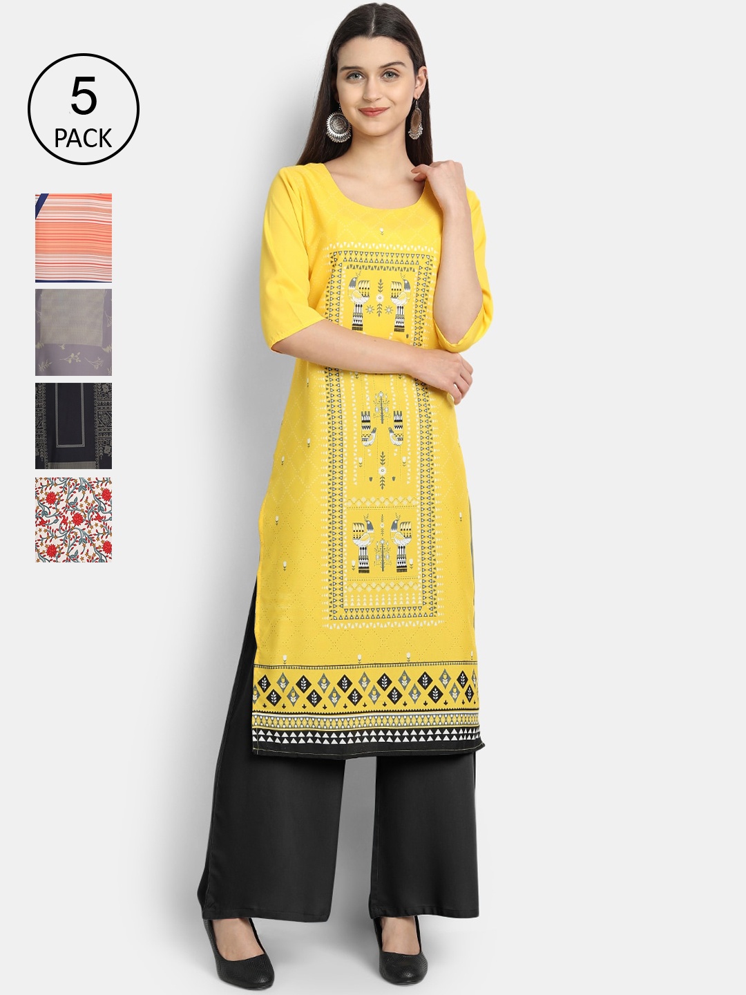 

7Threads Women Multicoloured Ethnic Motifs Crepe Kurta, Multi