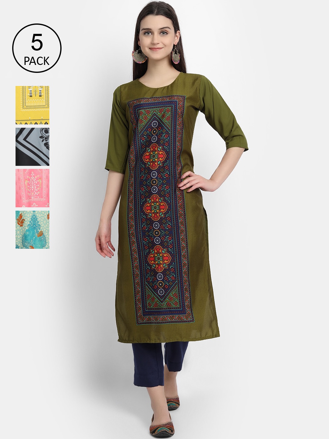 

7Threads Women Pack Of 5 Digital Printed Straight Kurtas, Multi