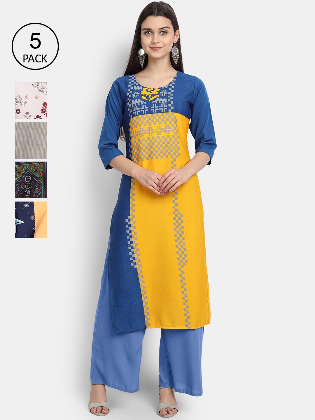 

7Threads Women Pack Of 5 Digital Printed Straight Kurtas, Multi