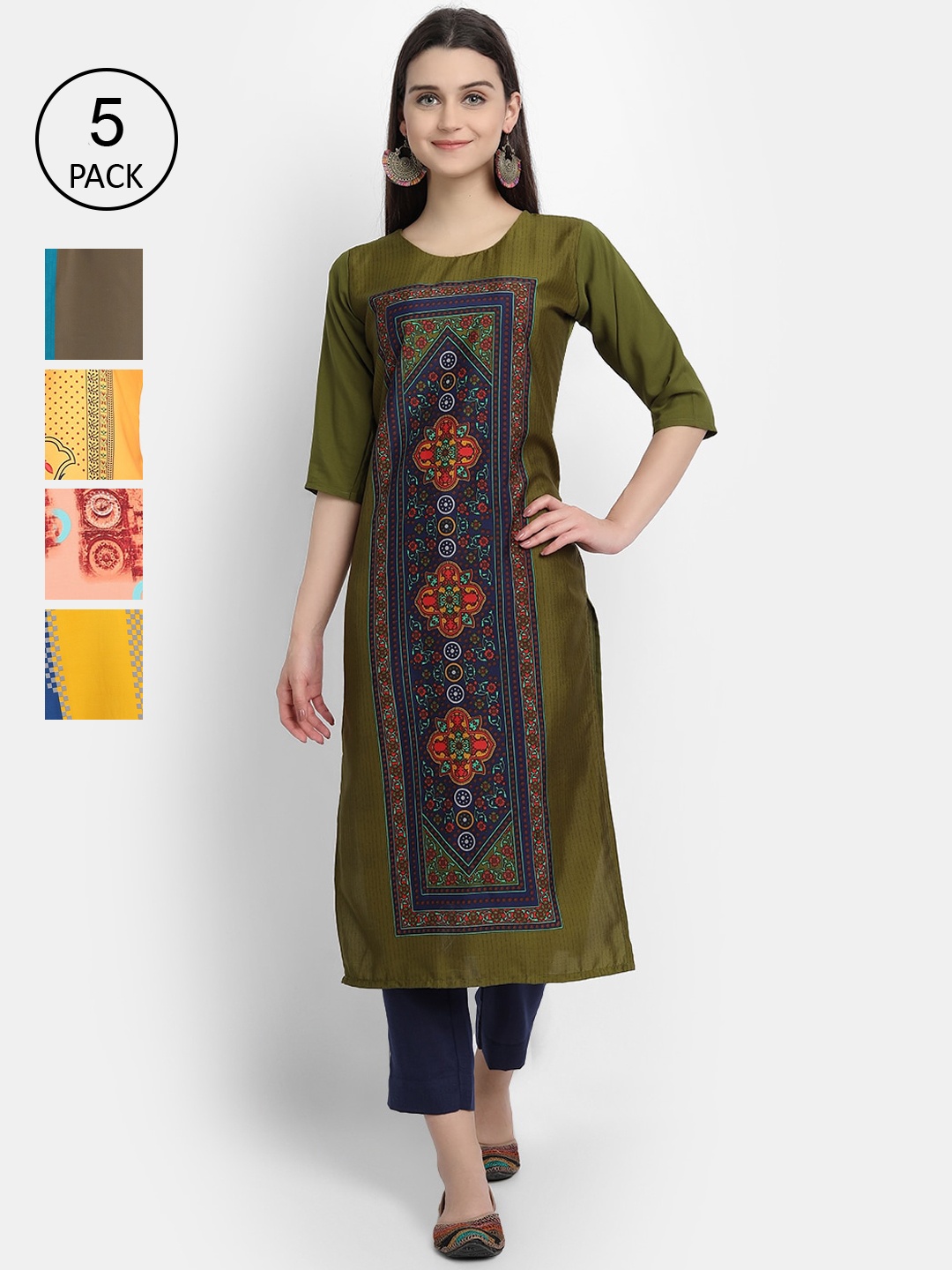

7Threads Women Pack Of 5 Digital Printed Straight Kurtas, Multi