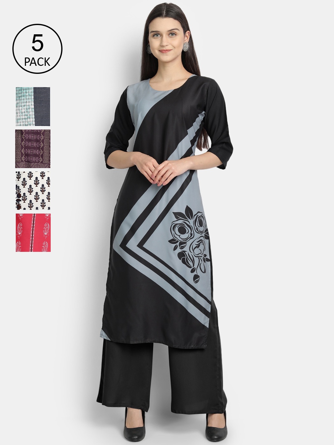 

7Threads Women Pack Of 5 Digital Printed Straight Kurtas, Multi